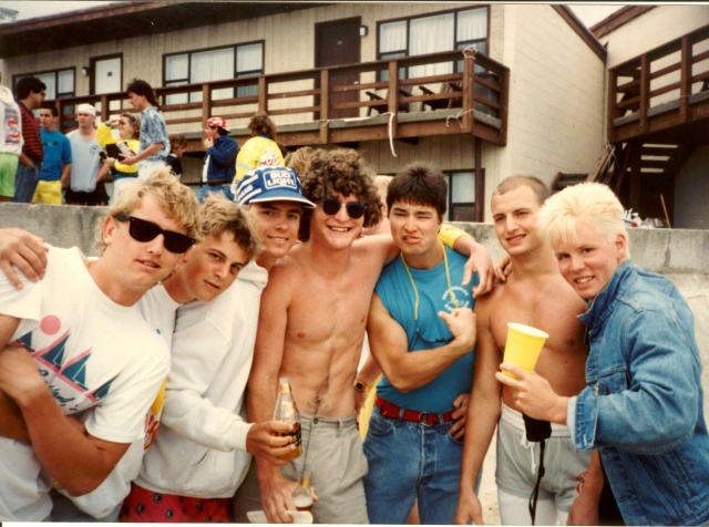 Eric Sabo, Mark Wilson, Matt Foster, Greg Lusk, Robby Hill, Kyle Locke, Mark Bristol- padre island- 1987