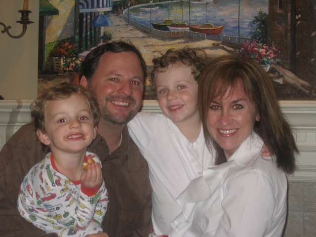 Kathy Nelms Morford and her family.  Zach, 3, Hagen, 5, and husband Houston
